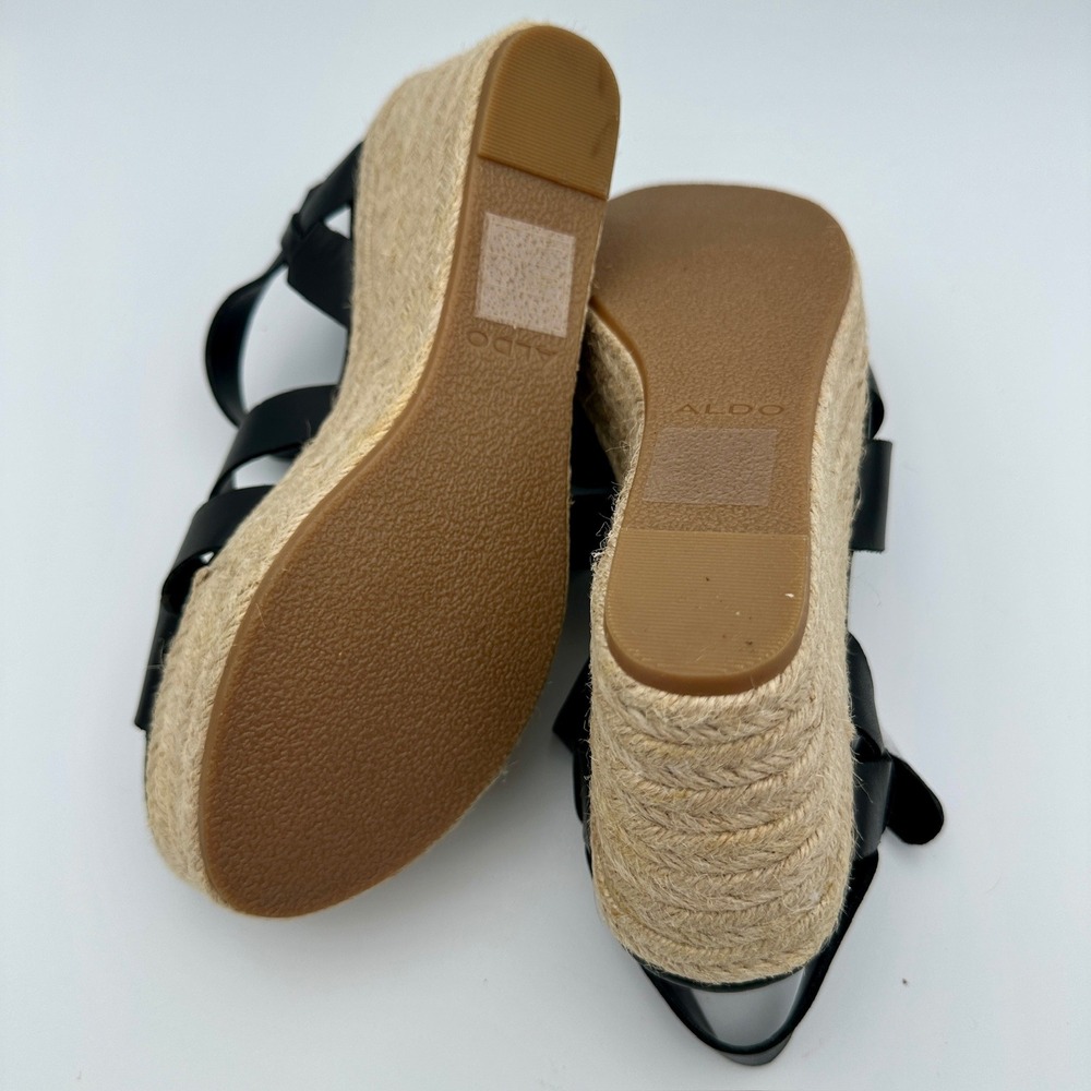 Aldo Meresha Black Espadrille Wedge Sandals Platform Strappy Ankle Strap 7.5 - Picture 9 of 13
